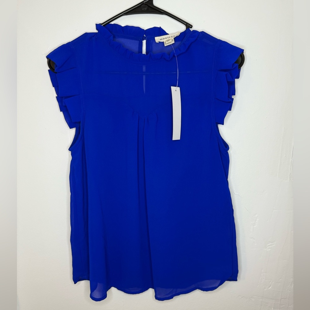 Women's Blue Ruffle Sleeve Top